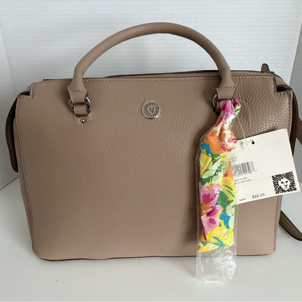 Anne Klein Taupe Satchel with Colorful Scarf
